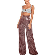 Elegant Glitter Party Pants for Women with Flared Legs