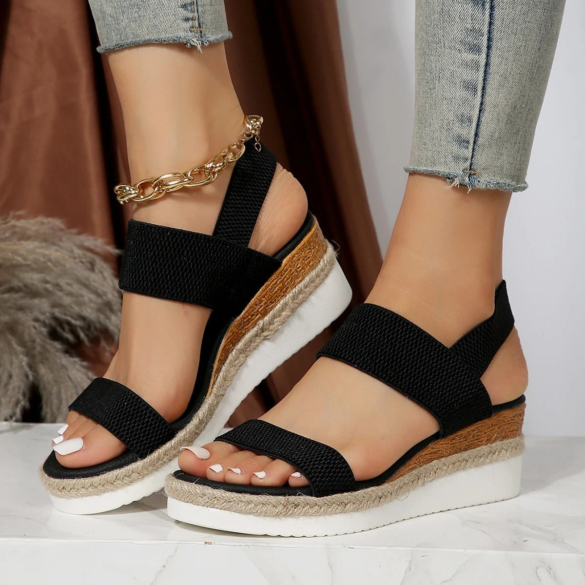 Women's Wedge Sandals with Elastic Straps