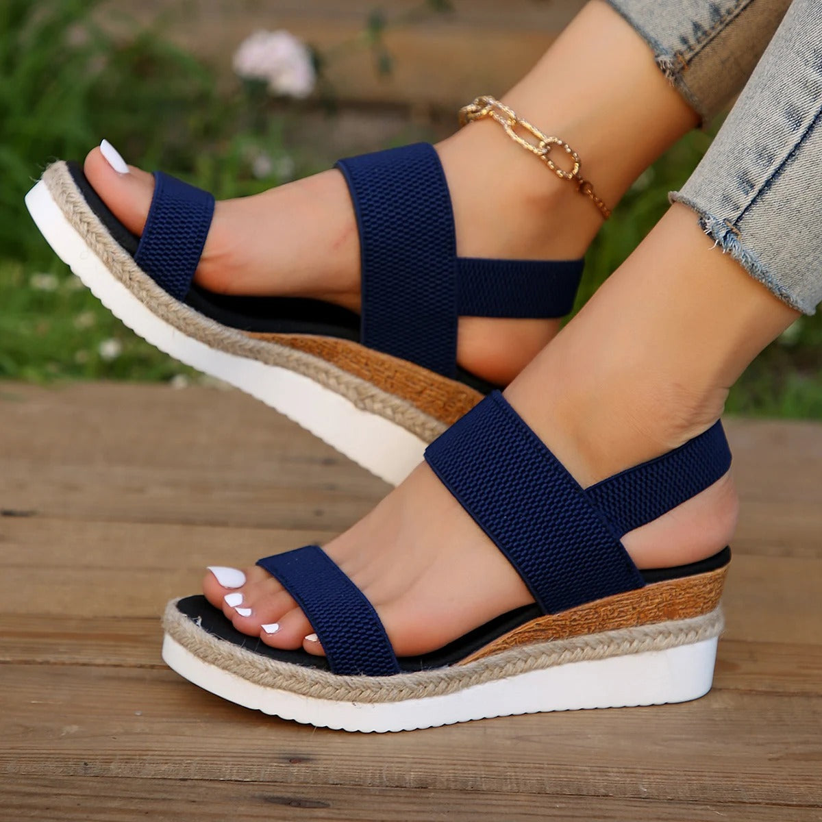 Women's Wedge Sandals with Elastic Straps