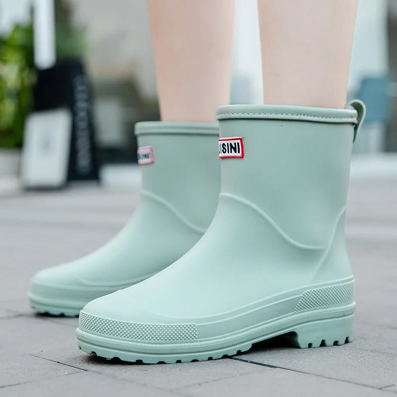 Trendy Waterproof Mid-Calf Rain Boots With Non-Slip Sole For Women