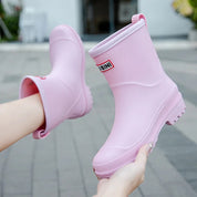 Trendy Waterproof Mid-Calf Rain Boots With Non-Slip Sole For Women