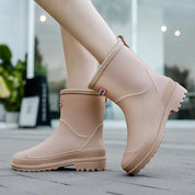 Trendy Waterproof Mid-Calf Rain Boots With Non-Slip Sole For Women