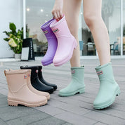 Trendy Waterproof Mid-Calf Rain Boots With Non-Slip Sole For Women