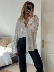 Women's Oversized Sequin Blouse with Long Sleeves