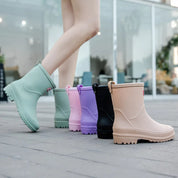 Trendy Waterproof Mid-Calf Rain Boots With Non-Slip Sole For Women