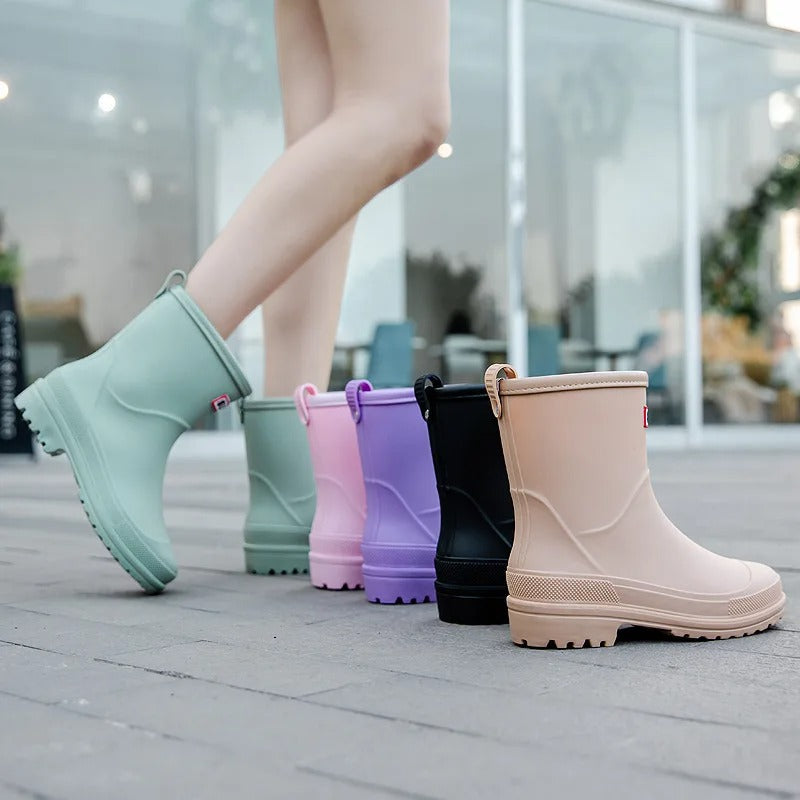 Trendy Waterproof Mid-Calf Rain Boots With Non-Slip Sole For Women