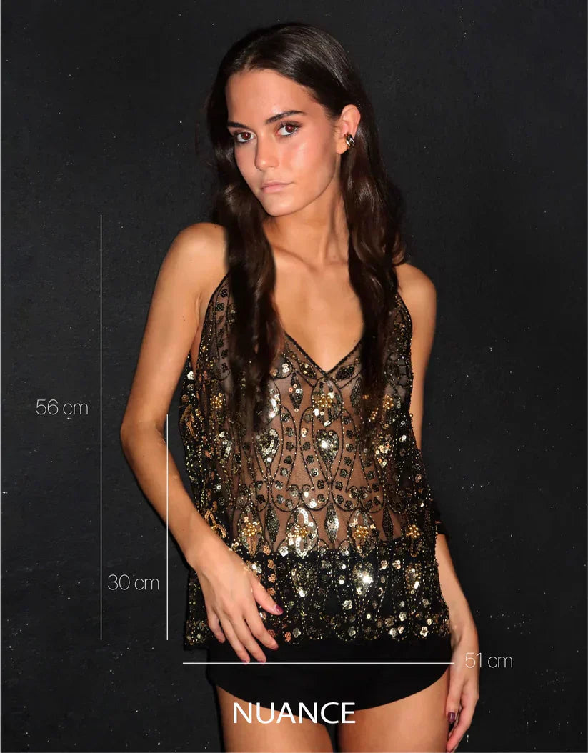 Lois - Transparent Sleeveless Top with Sequins