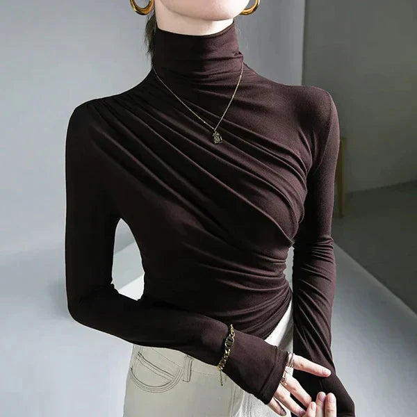 Women's Turtleneck Top with Draped Detail and Fitted Silhouette