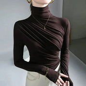 Women's Turtleneck Top with Draped Detail and Fitted Silhouette