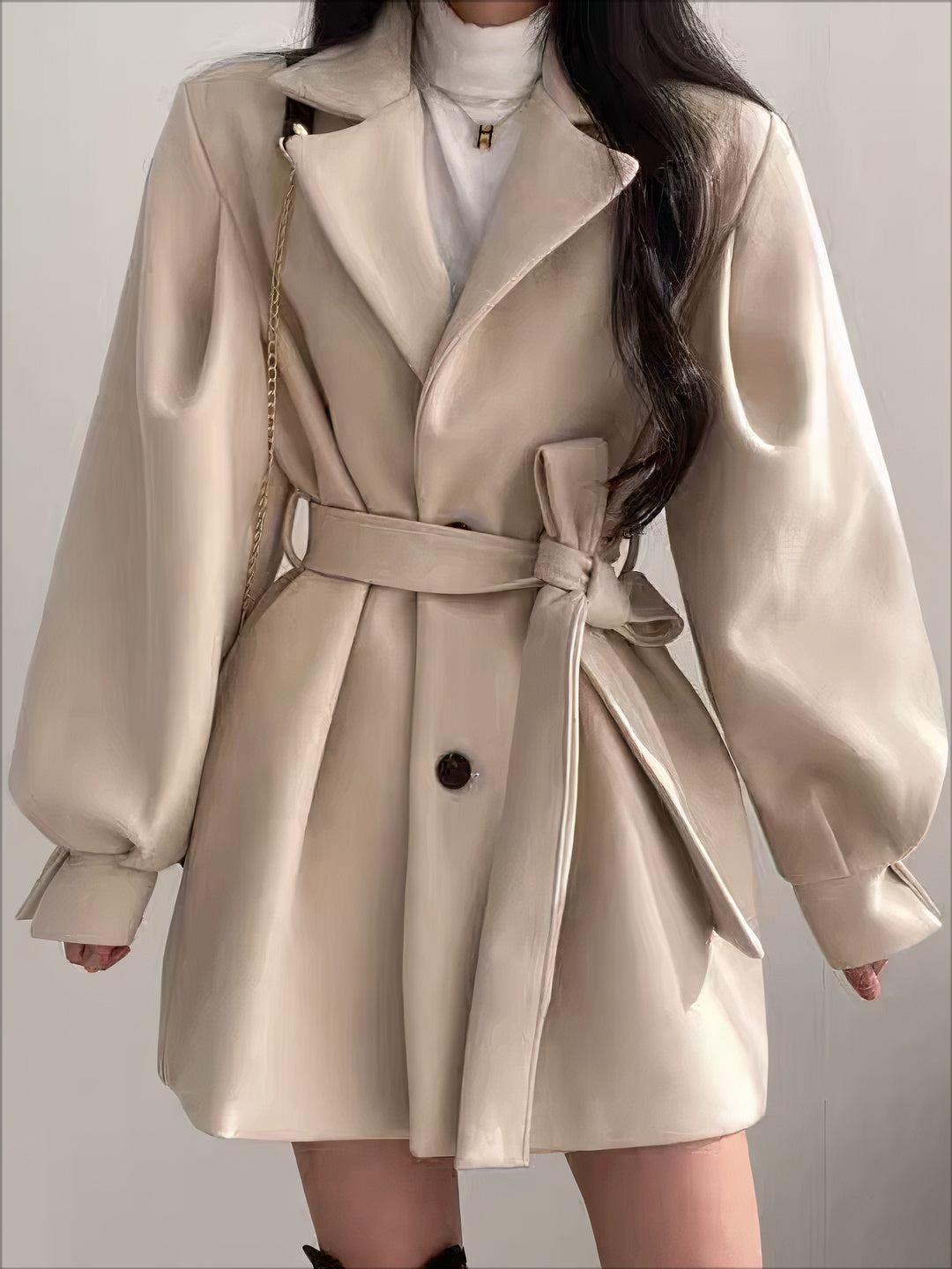 Elegant Short Trench Coat with Belt for Women