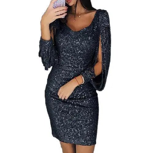 Festive Sequin Mini Dress with Long Sleeves for Women