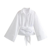 Women's Elegant Kimono Blouse with Waist Tie and Wrap Style