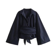 Women's Elegant Kimono Blouse with Waist Tie and Wrap Style