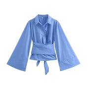 Women's Elegant Kimono Blouse with Waist Tie and Wrap Style