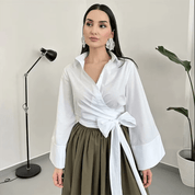 Women's Elegant Kimono Blouse with Waist Tie and Wrap Style