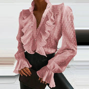 Stylish Women's Blouse with Ruffles and Pleated Sleeves