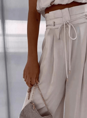 Elegant Top and Wide Leg Pants Set for Women with Waistband