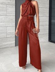 Elegant Top and Wide Leg Pants Set for Women with Waistband