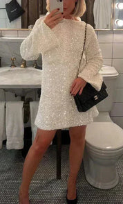 Glitter Chic Women's Mini Cocktail Dress with Open Back and Bow
