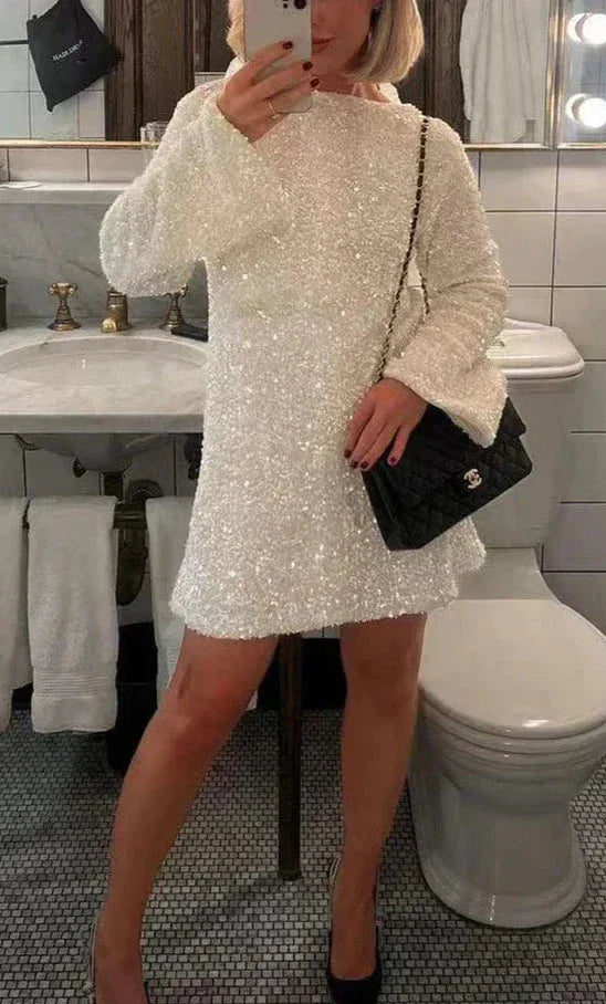 Glitter Chic Women's Mini Cocktail Dress with Open Back and Bow