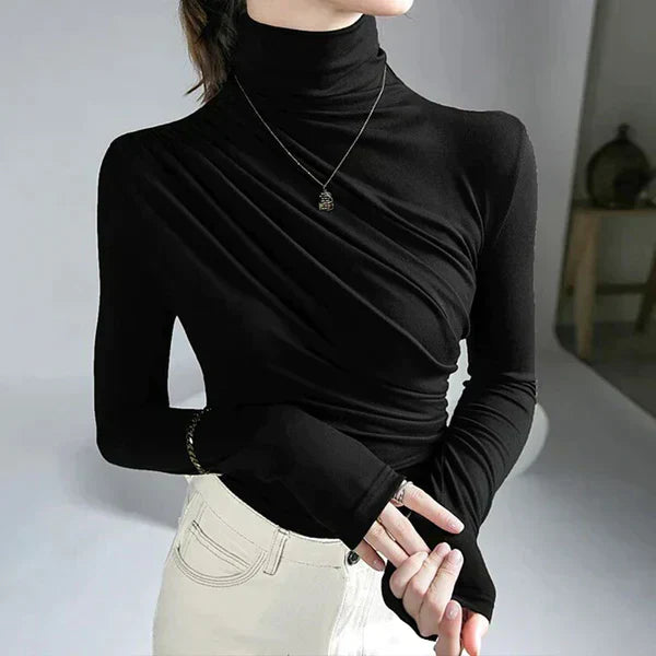 Women's Turtleneck Top with Draped Detail and Fitted Silhouette