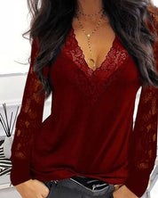 Lace Blouse with Deep V-Neck for Women