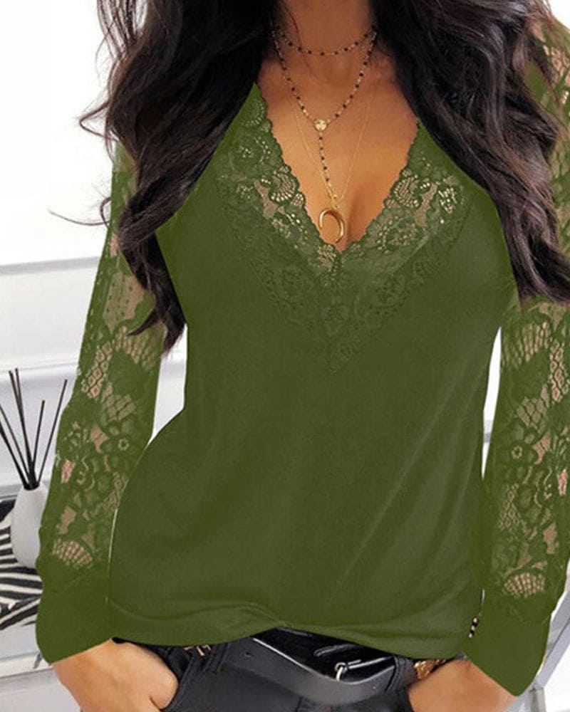 Lace Blouse with Deep V-Neck for Women