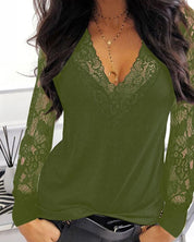 Lace Blouse with Deep V-Neck for Women