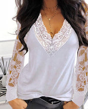 Lace Blouse with Deep V-Neck for Women
