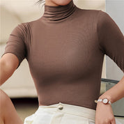 Women's Elegant Slim Fit Top with Long Sleeves and Turtleneck