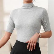 Women's Elegant Slim Fit Top with Long Sleeves and Turtleneck