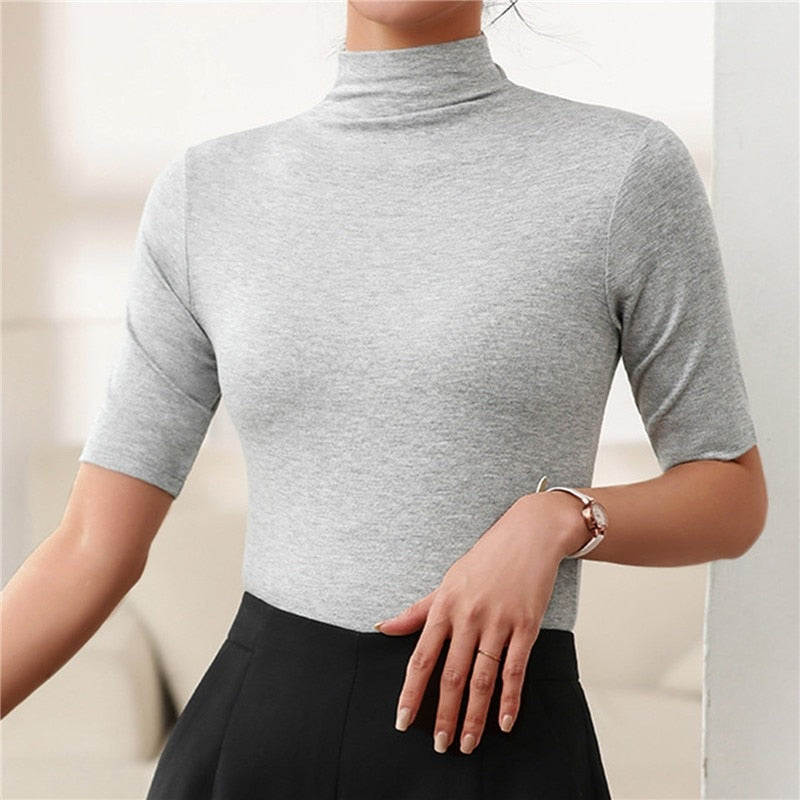 Women's Elegant Slim Fit Top with Long Sleeves and Turtleneck