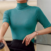 Women's Elegant Slim Fit Top with Long Sleeves and Turtleneck