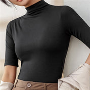 Women's Elegant Slim Fit Top with Long Sleeves and Turtleneck