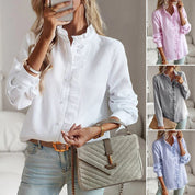 Jamie - Blouse with ruffles and standing collar