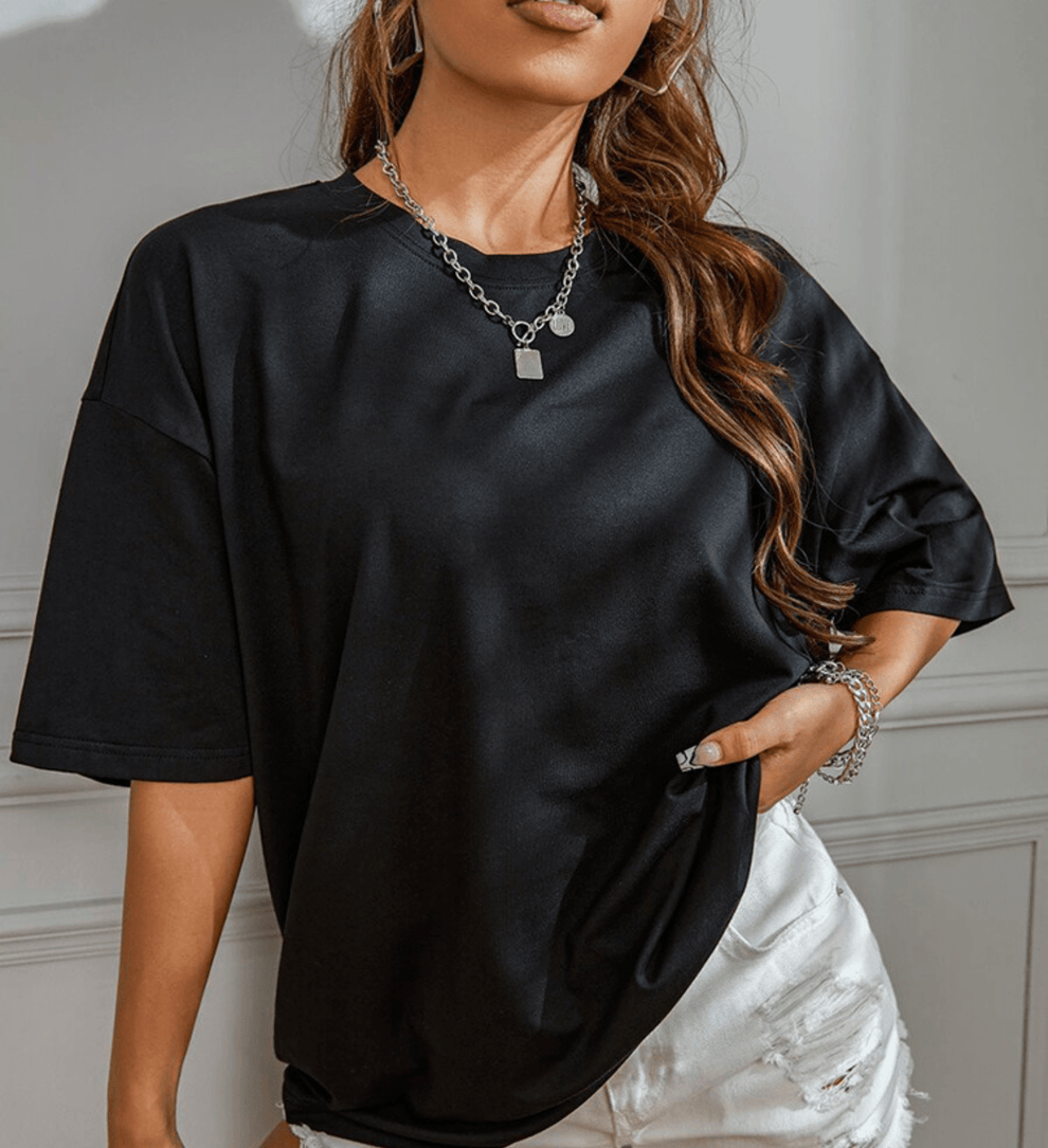 Trendy Oversized Women's Black T-Shirt with Statement Print