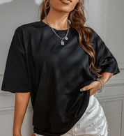 Trendy Oversized Women's Black T-Shirt with Statement Print