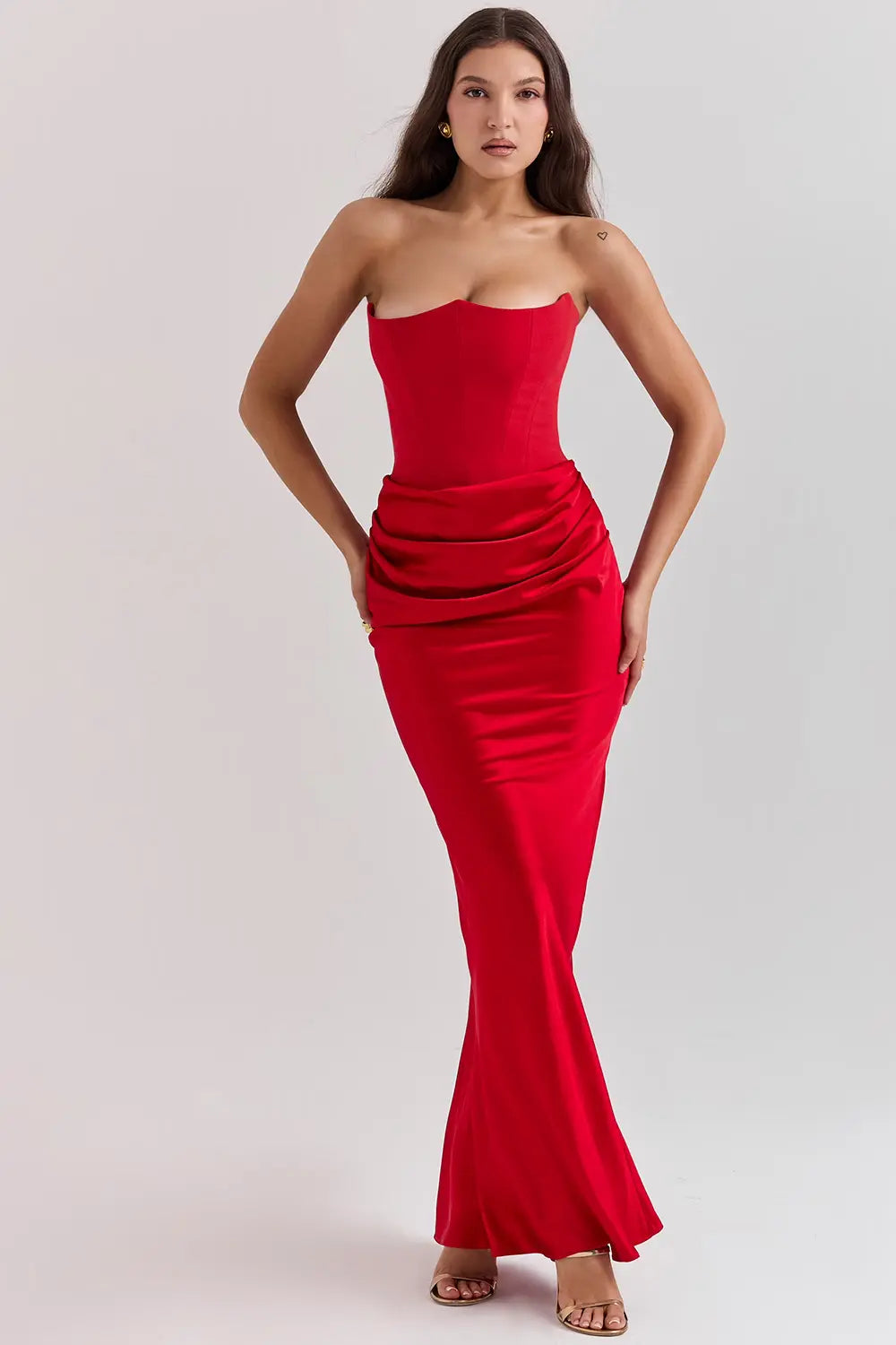 Maxi Gala Dress with Corset Strapless Satin for Women
