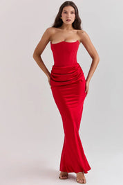 Maxi Gala Dress with Corset Strapless Satin for Women