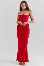 Maxi Gala Dress with Corset Strapless Satin for Women
