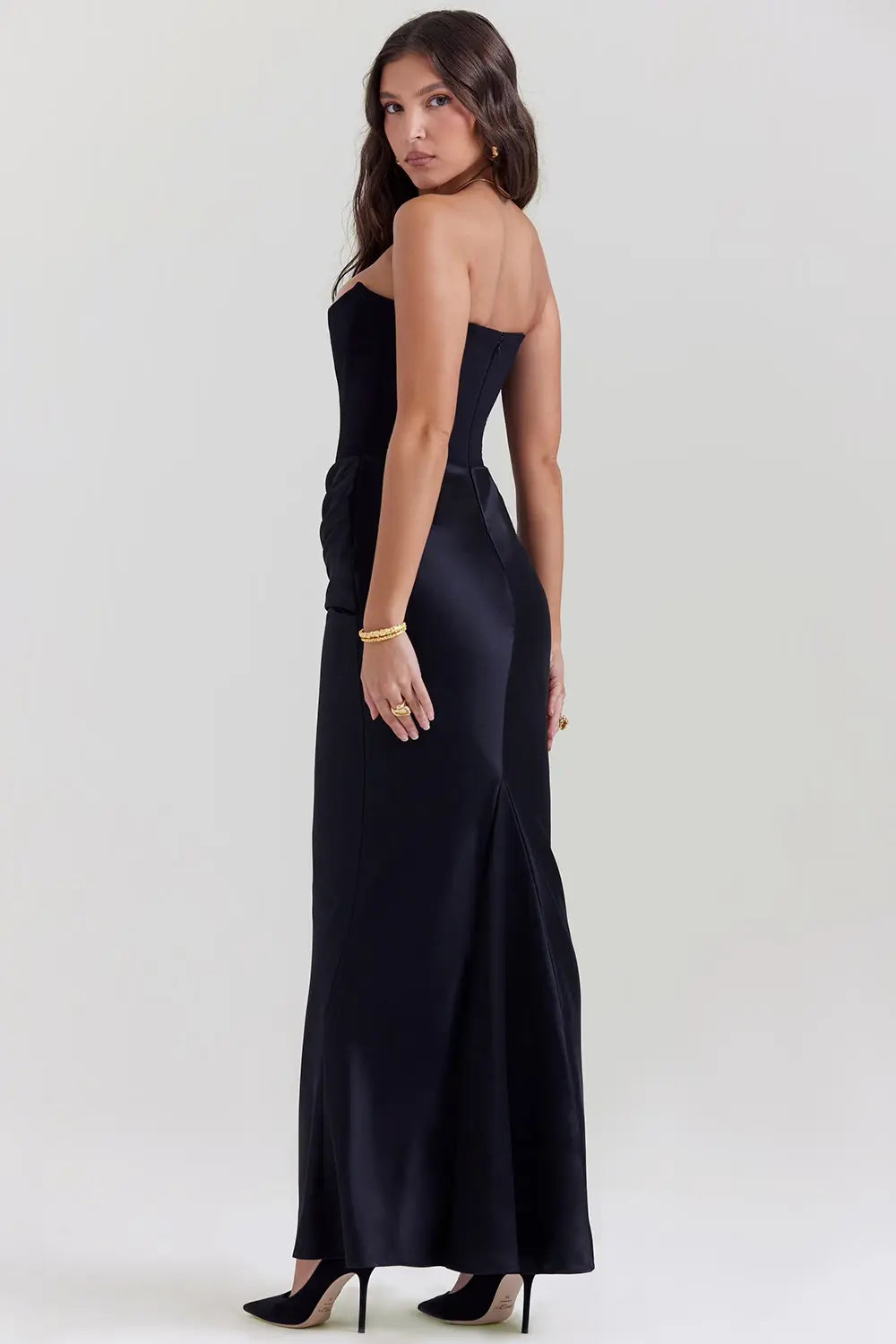 Maxi Gala Dress with Corset Strapless Satin for Women