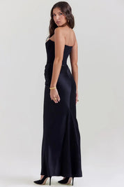 Maxi Gala Dress with Corset Strapless Satin for Women