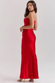 Maxi Gala Dress with Corset Strapless Satin for Women
