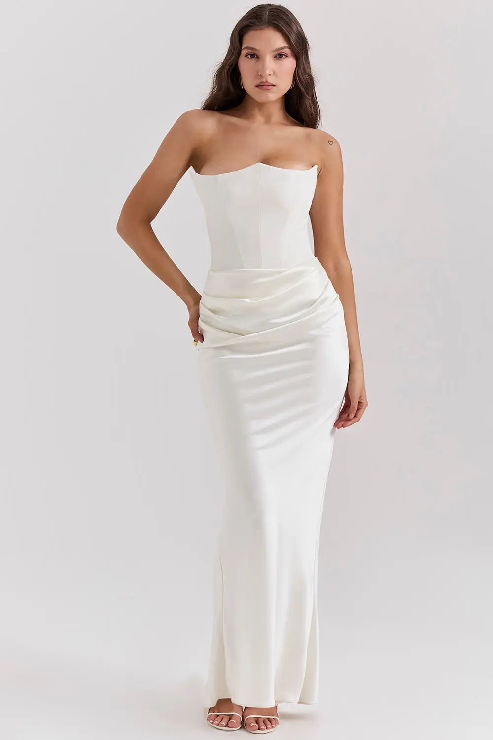 Maxi Gala Dress with Corset Strapless Satin for Women