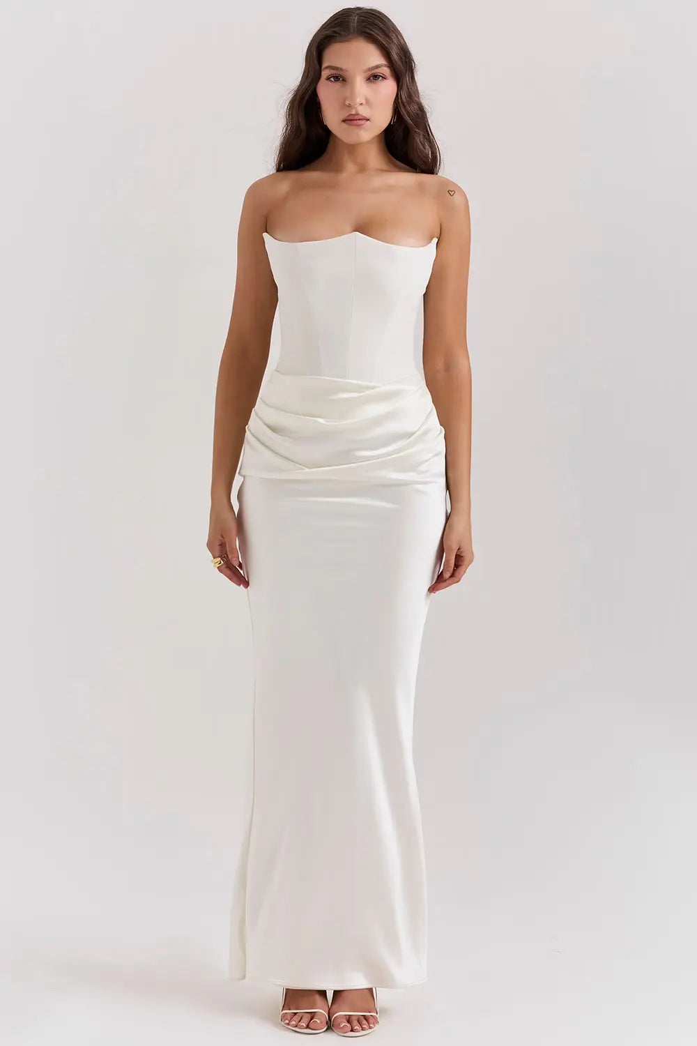 Maxi Gala Dress with Corset Strapless Satin for Women
