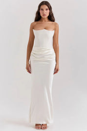 Maxi Gala Dress with Corset Strapless Satin for Women