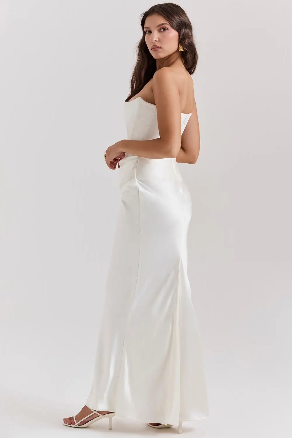 Maxi Gala Dress with Corset Strapless Satin for Women