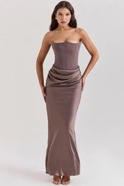 Maxi Gala Dress with Corset Strapless Satin for Women