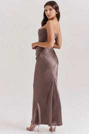 Maxi Gala Dress with Corset Strapless Satin for Women