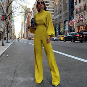 Chic Women's Jumpsuit with Puff Sleeves and Wide Legs